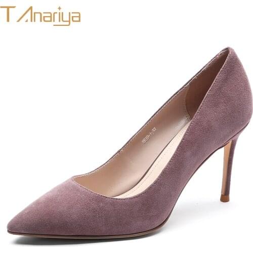 Tanariya A new spring/autumn 20 collection of deep pink sheep suede pointy heels ladies high heels women shoes woman pumps