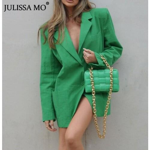JULISSA MO Fashion Casual Loose Blazer for Women 2021 Autumn Ladies Sexy Thin Cotton Jackets Tops Female Elegant Cute Suits