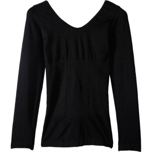 Womens Solid Color V-neck Thermal Underwear Top Autumn Winter New Bottoming Shirt Fashion Slim Seamless Long Sleeve Tops