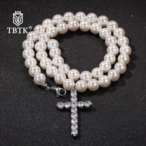 TBTK Necklaces For Women New Fashion 8mm/10mm Milky Shell Pearl Beards Necklace Men Trendy Jewelry White Luxury Charms