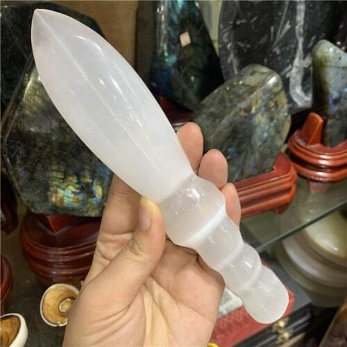 1pcs Natural crystal Selenite Carved Healing Stone Dagger Quartz Mineral Gem Wand Chakra Point Gift Wicca Decor