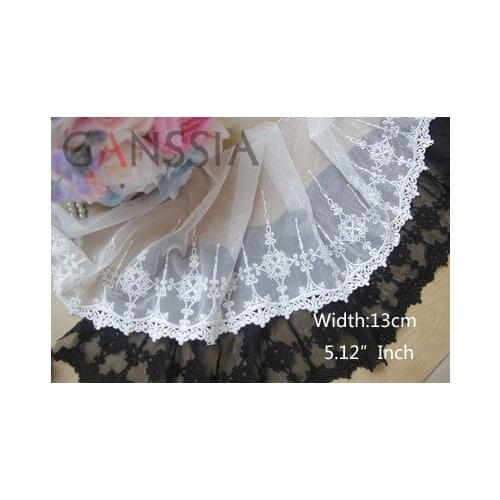 1YARD Width:13cm Quality Flower Embroidered Cotton LaceTrim Ivory White &Black For DIY Fabric Dress Decorative Crafts(SS-2231)
