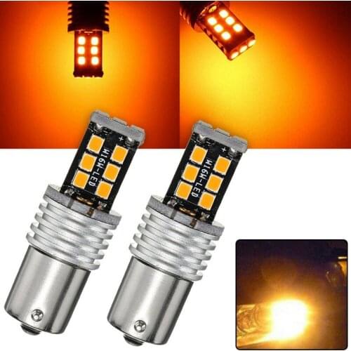 2X Amber/Yellow 1156 Ba15S 2835 15W Error Free Car LED Turn Signal Light Bulbs