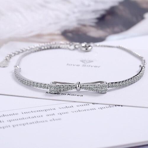 2021 Hot Sale Trendy Silver Color CZ Crystal Bracelet Chain Bow AAA Zircon Pendant Bracelet Chain for Women Wedding Jewelry Gift