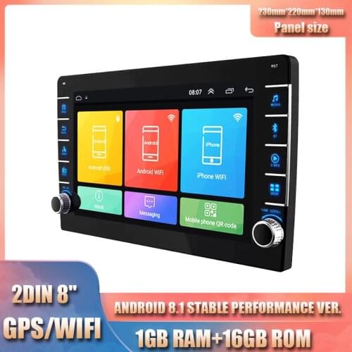 2Din 8"Android 8.1 RAM 1GB ROM 16GB Ultra-thin Modification Car Stereo Radio W/ Button Knob GPS Wifi OBD