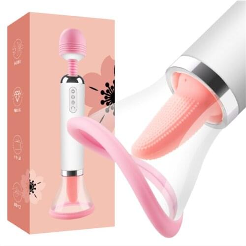 3 In 1 Tongue Licking Sucking Vibrator For Woman Clitoris Stimulator Heating G spot Vibrator Big Head Magic Wand Body Massager