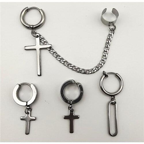 4pcs Fashion Cross Pendant Stainless Steel Clip Earrings For Women Simplicity Piercing Fake No Piercing Ear Jewelry Gifts