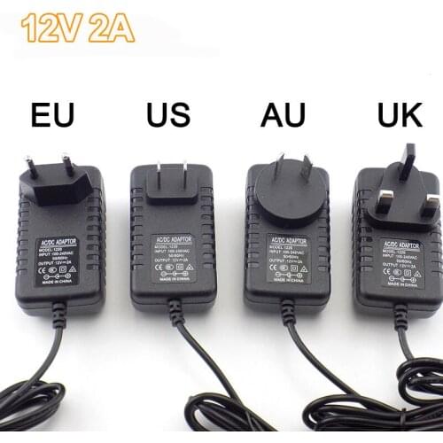 5.5mmX2.5mm DC Plug AC to DC Power Supply Adapter 12V 2A 100-240V Charger Adapter for CCTV LED Strip Lamp US EU AU UK Plug W17