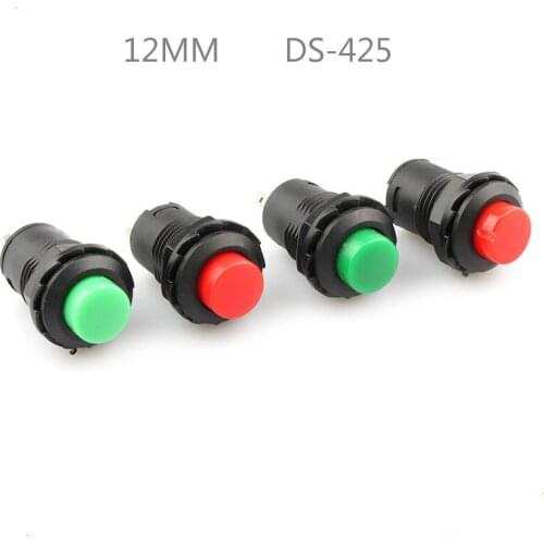 5pcs 12mm Ds-425 Switch Button Switch Self Locking Self Reset Small Round Button Switch Metal 2 Pin Red Green