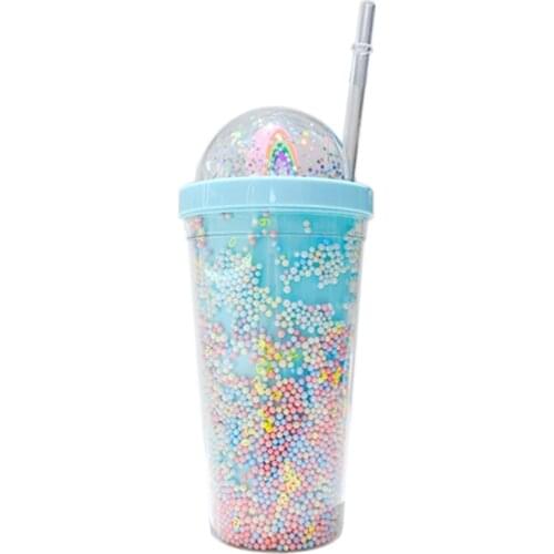 550ml plastic cup double layer with straw water cup girl home office breakfast milk juice cup