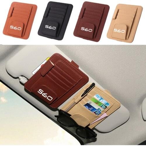 Car PU Leather Storage Case Sunglasses Card Organizer Sun Visor Sunshade Sleeve Wallet Clips for VOLVO S60 Car Styling