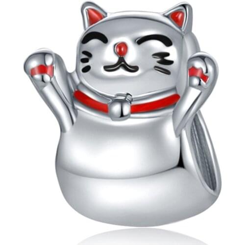 1Pcs New Cute Lucky Cat Pendant DIY Beads Suitable for Original Pandora Charm Bracelet Ladies Jewelry Making Gifts