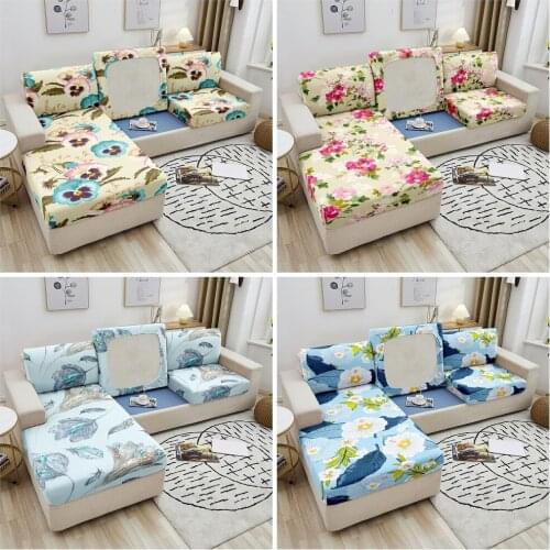 Flower Print Elastic Sofa Seat Cushion Cover Polyester Seat Cushion Cover For Living Room Chaise Longue Slipcover 1/2/3/4 Seater