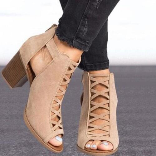 Elegant thick heels shoes woman 2021 summer sandals women shoes solid zipper shoes women sandals platform high heels