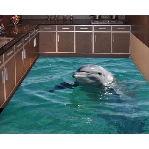 Beibehang Custom wallpaper photo 3d lovely dolphins underwater world of the sitting room the bathroom floor self-adhesive mural