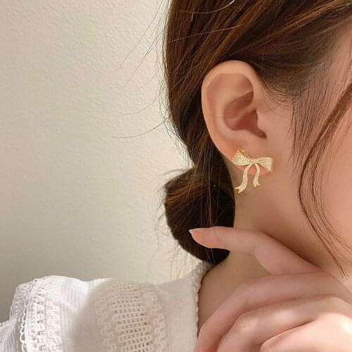 TIMEONLY Creative Bowknot Shinning Rhinestones Stud Earrings for Women Ladies Japan Style Charms Earring Delicate Jewellery