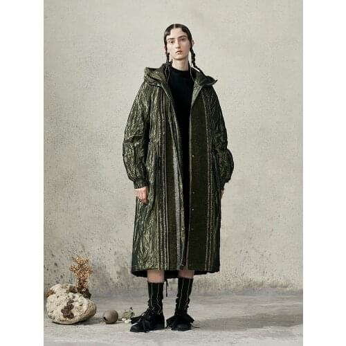 IRINACH85 2020 Winter Collection shiny metallic yarn and wool patched oversize long white duck down jacket coat women