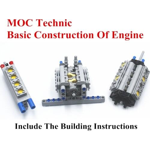 MOC Technic Parts Education Race Vertical 4 cylinders Horizontal contraposition 6-cylinder & V-8 Cylinder compatible with lego