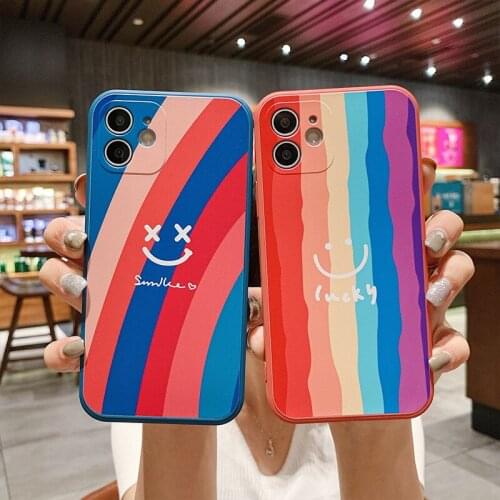Mobile phone shell rainbow smiley face suitable for Apple 12 Pro liquid silicone iPhone11 all-inclusive XSMax protective cover