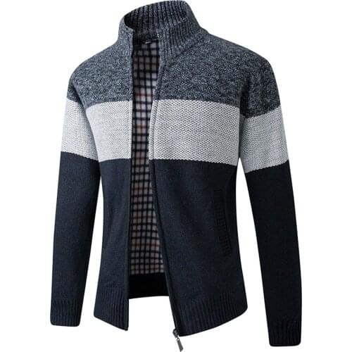 Men Long Sleeve Turtleneck Coat Color Block Autumn Winter Warm Plush Sweater