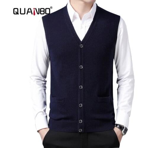 QAUNBO Mens Cashmere Blended Sweater Vest Slim Fit V-Neck Sleeveless Cardigan with Front Button Smart Casual Top Quality Tops