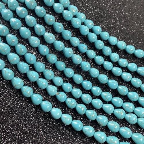Natural Stone Blue Turquoises Beads Round Drop Shaped Loose Spacer Beads for Jewelry Making DIY Bracelet Necklace Accessories