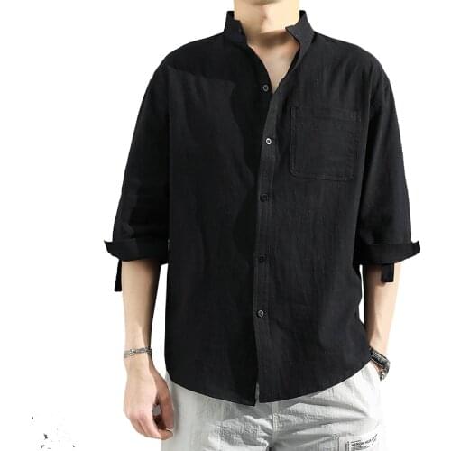 New Single Breasted Slim Fit Mens Long Sleeve Shirt Casual Linen Cotton Dress Shirts
