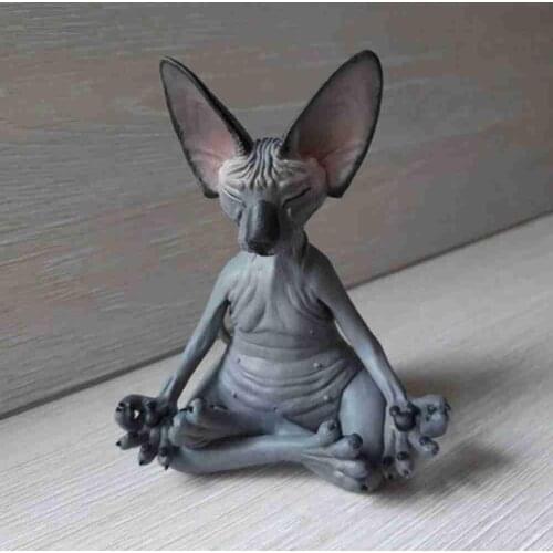 Novelty Meditation Cat Statue Garden Resin Animal Figurines Yoga Buddha Cat Model Fairy Garden Ornament Table Garden Decor