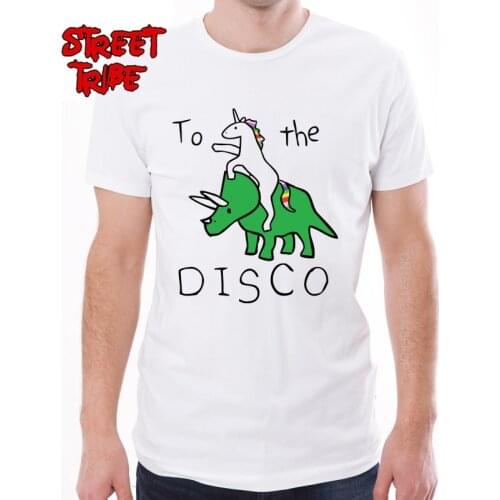 New Arrivals To The Disco Men T-Shirt Fashion Horse Riding Triceratops Printed t Shirt Cotton O-Neck Tops Funny Tee