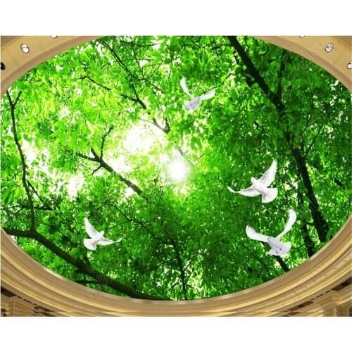 Beibehang Wallpaper custom 3D stereo green tree ceiling top ceiling zenith photo mural wallpaper bedroom living room wall
