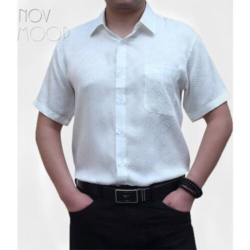 5 Colors solid men jacquard natural silk business casual shirt short sleeve silk camisa masculina chemise homme plus size LT2062