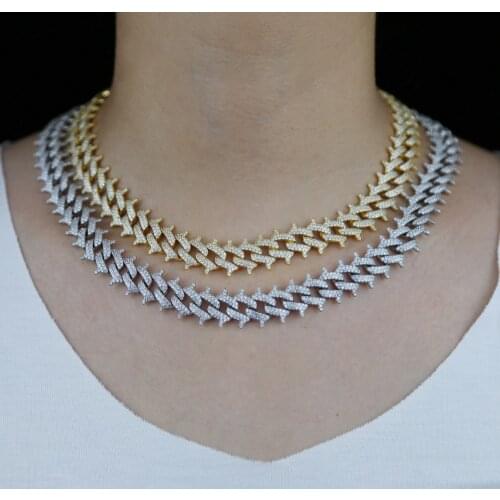 Wholesale Hip Hop micro pave 5A cubic zirconia cz Rivets spiked cuban link chain Iced Out bling cz choker Necklaces for women