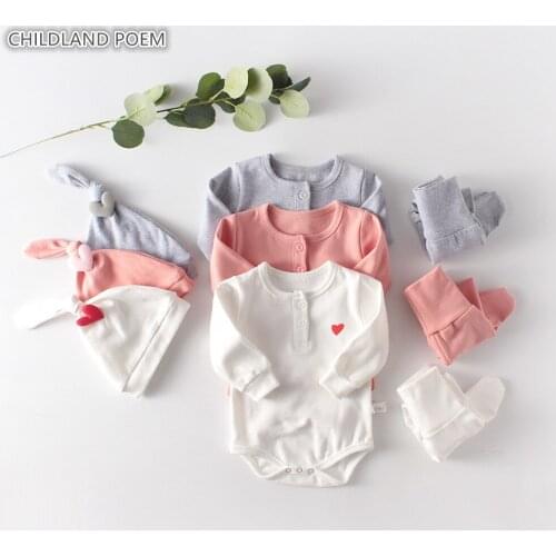 Baby Girl Boy Clothes Spring Newborn Baby Clothes Cotton Baby Pajamas Sleepwear Boys Clothing Set With Hat 3 Pcs Baby Outfits