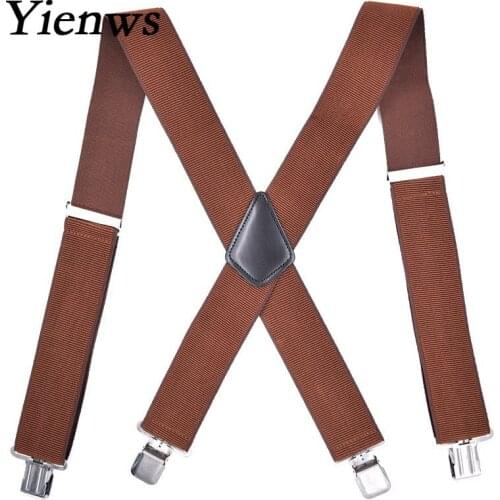 Yienws Widen Suspenders for Men Vintage Brown Braces X Back 4 Button Strap Suspenders 5CM*120CM Tirantes Hombre YiA097