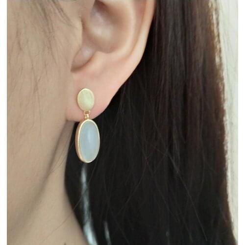 100% Authentic 925 Sterling silver OPAL OVAL &Plain oval geometric Dangle Earrings Fine jEWELRY TLE699