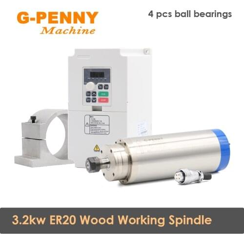 3.2kw ER20 Water cooled spindle 4pcs ball bearings 100*250mm Wood working for CNC & 4.0KW QL Inverter & 100mm Spindle Bracket