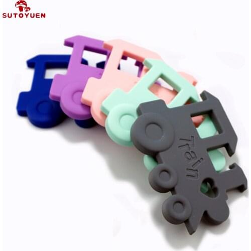 Silicone Train Teether 2pcs BPA Free Baby Teether Pendant Nursing Chew Toys Silicone Beads Necklace Charms Jewelry Loli Color