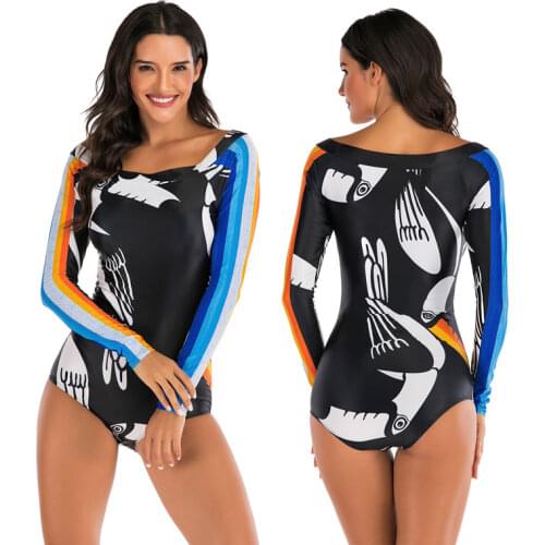 Womens one Piece Swimsuit Long Sleeves Dive Skins Rash Guard Swimwear Swimming Surfing Scuba Diving Spring Bathing Suit No Zip