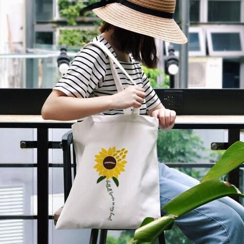 Harajuku Fashion Women Tote Bag Sunflowers Printed Shopping Bag Ulzzang Handbags Girl Student Single-Shoulder Bags