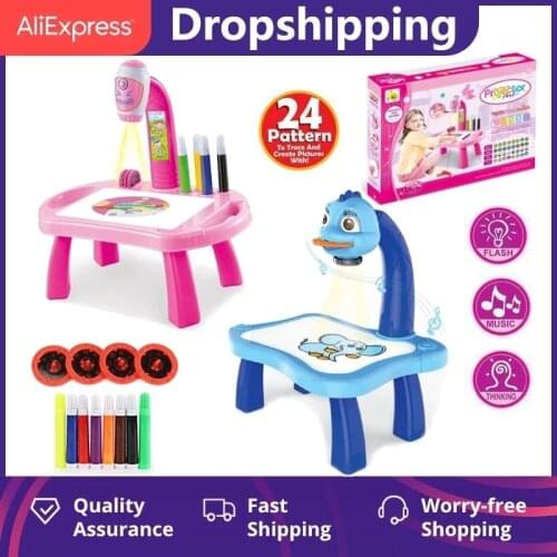 Led Projector Art Drawing Table Toys Kids Painting Board Desk Arts Musical Crafts Educational Learning Notebook Paint Tools Gift
