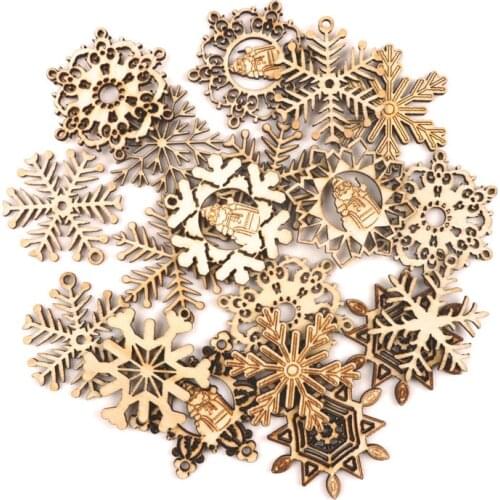 Handmade Wooden Crafts Home Decoration Accessories Scrapbooks Painting DIY Christmas Snowflake Pattern 45-50mm 10pcs MZ317