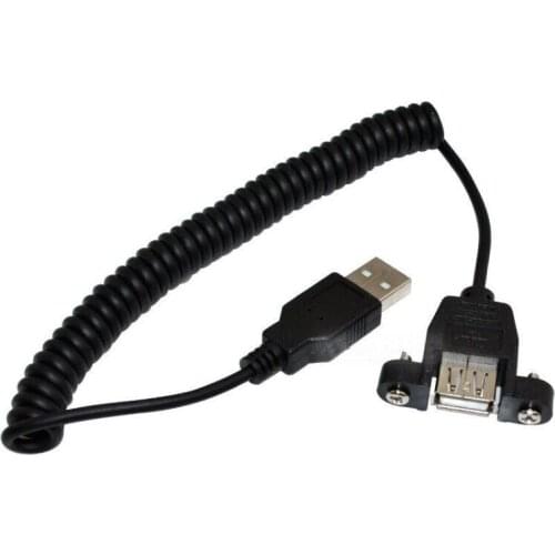 USB 2.0 A Female Panel Mount to A male extension coiled Spiral cable 1.5M