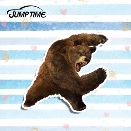 Jump Time 13cm x 11.9cm Fighting Bear Graphics Car Stickers and Decals Windows Vinyl Car Wrap Waterproof Animal Decoration