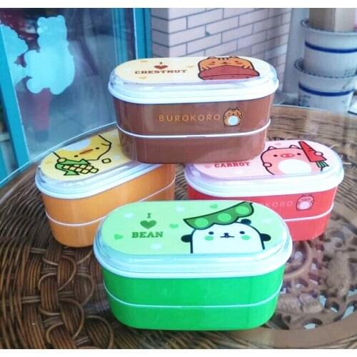 High Quality Cartoon Healthy Plastic Lunch Box 600ml Bento Boxes Food Container Dinnerware Lunchbox Cutlery