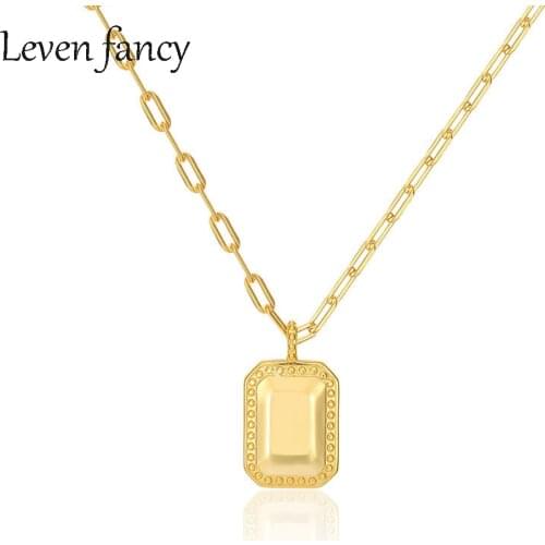 925 Sterling Silver Rectangular Mirror Pendant Design Celebrity Necklace Simple Gold Chain Geometric Women Necklaces Gifts