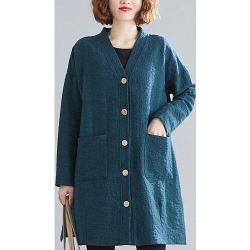 2021 spring autumn women new retro literary mother dress long-sleeved cotton linen jacquard jacket mid-length Windbreaker coat62