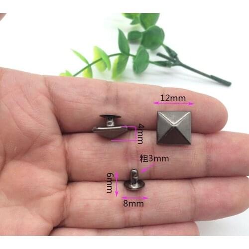 100pcs /Lot 12mm Pyramid Square Base Spikes Punk Garment Rivet Cap Stud Hat Jeans Shoes Leather Craft Belt Bag DIY Accessories