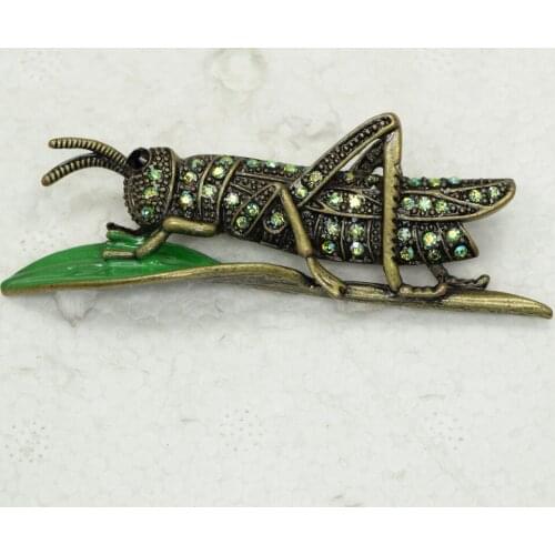 12pcs/lot Wholesale Rhinestone Enamel Insect Grasshopper Pin brooches C101892