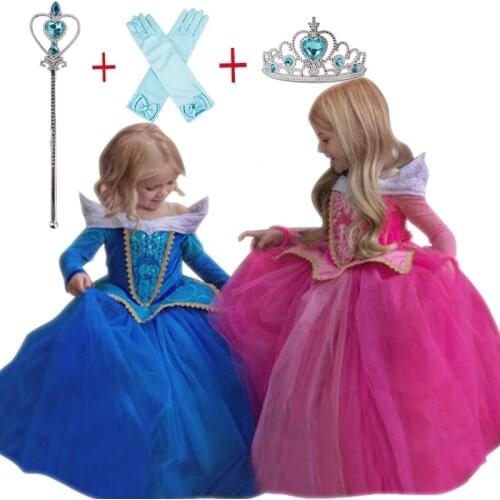 4-10Yrs Fancy Girls Dress Party Cosplay Sleeping Beauty Princess Dress Girls Dress Children Birthday Gift Girl Dress Up Clothes