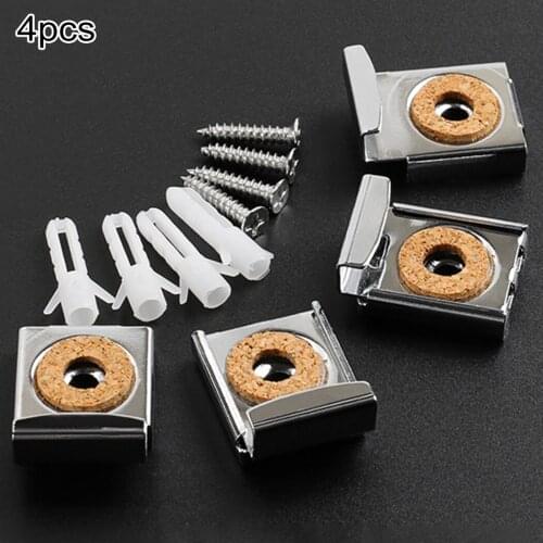 4pcs Glass Clamp Frameless Bathroom Mirror Glass Wall Mounting Fixing Kit Hardware With Screws Skid-proof Silicon Pad
